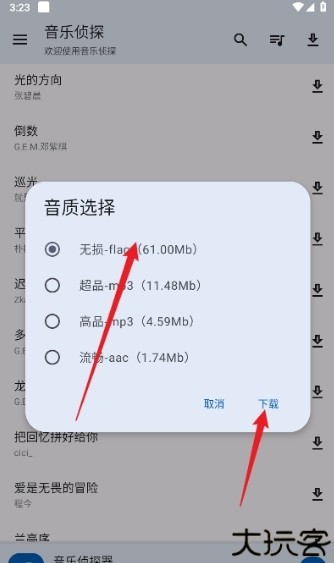 音乐侦探选择下载的音质