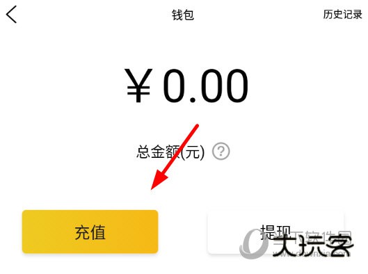 在“钱包”界面点击“充值”按钮